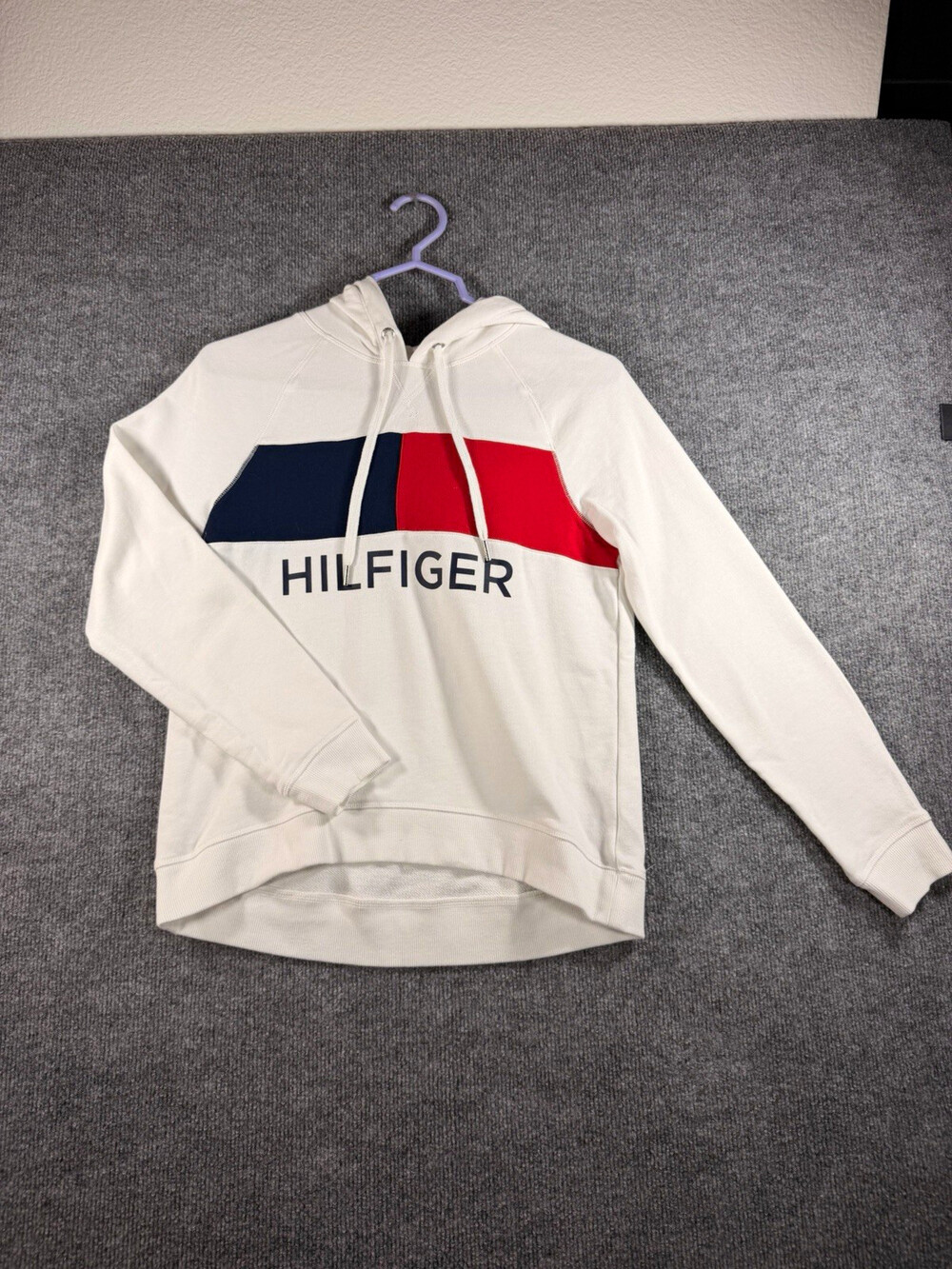 Tommy Hilfiger Sport Women's White Colorblock Logo Fleece Hoodie Pullover S